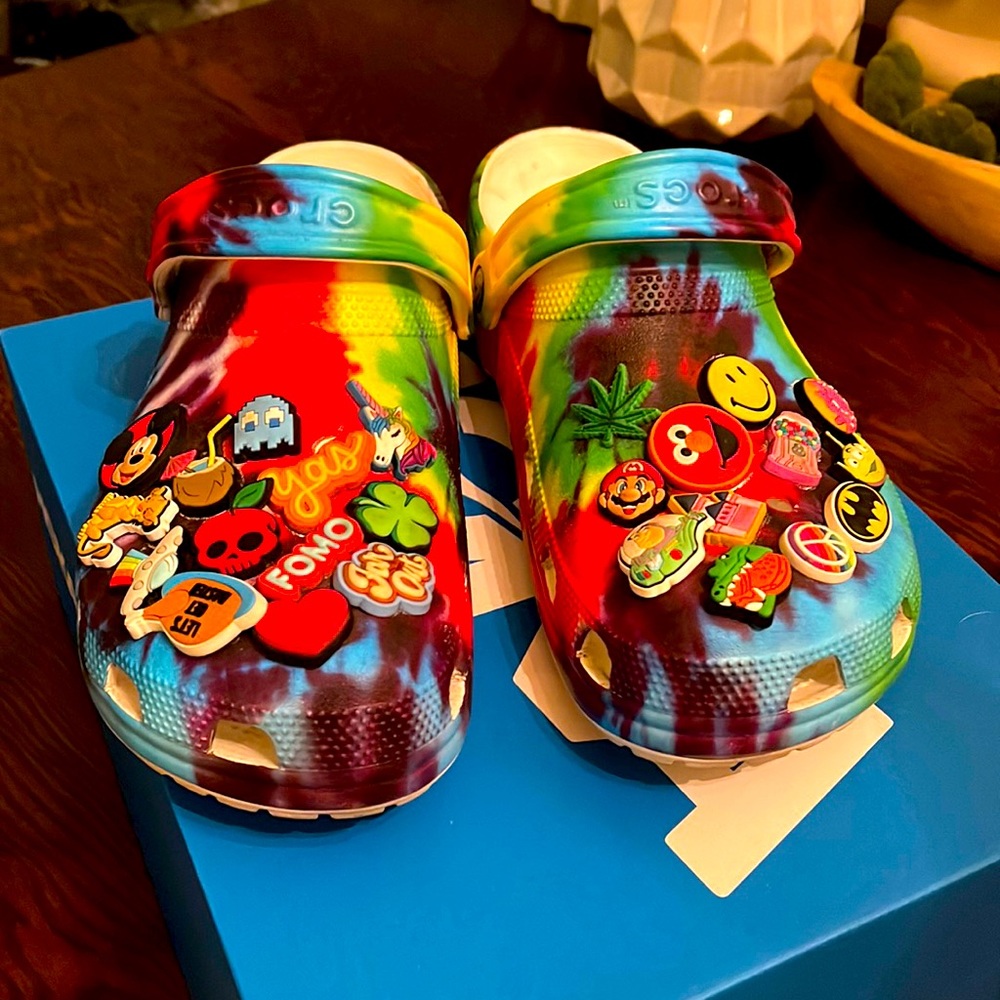 Rainbow Crocs, all Jibbitz included